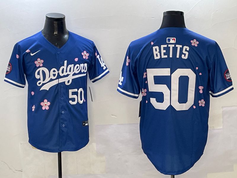 Men Los Angeles Dodgers 50 Betts Blue Sakura Edition 2025 Nike MLB Jersey style 3